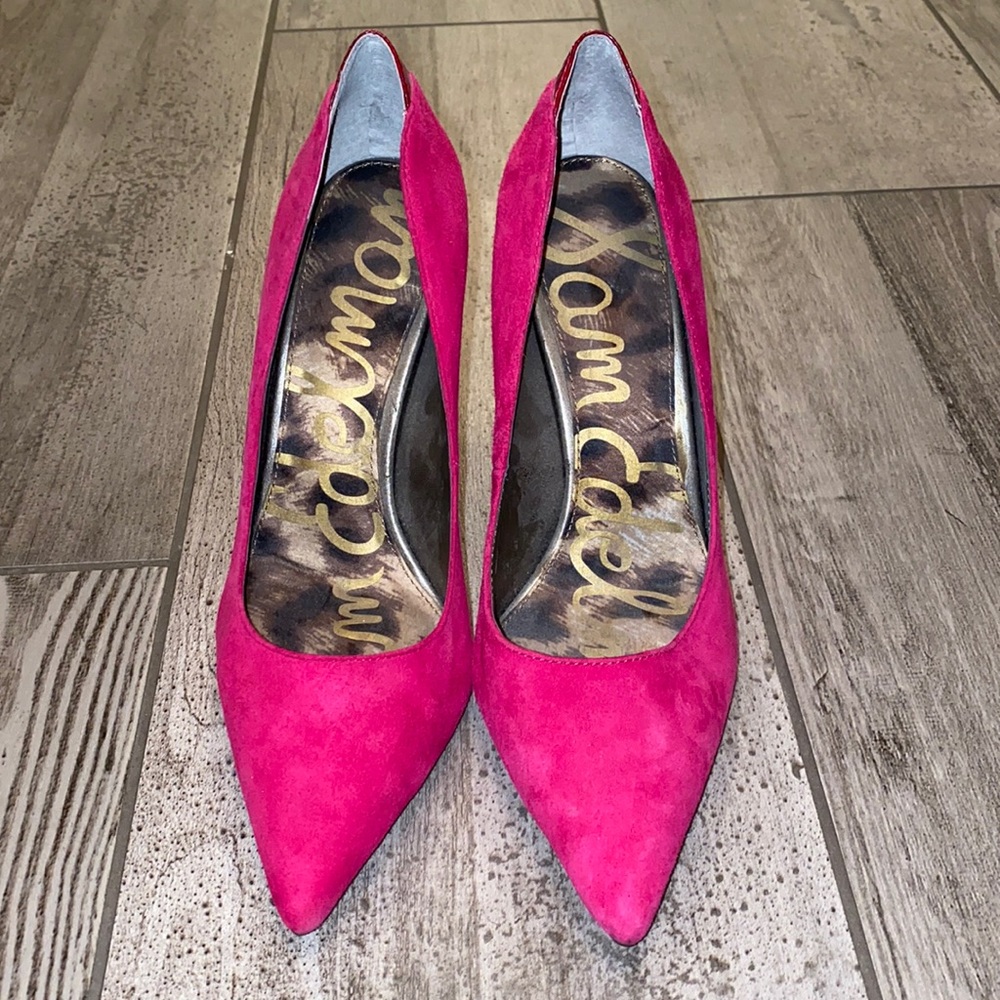 Sam Edelman: HOT PINK CHROME FOUR INCH HEELS